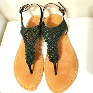 Fat Face Carla Crochet Thong Sandals, Green, Size: 8.5